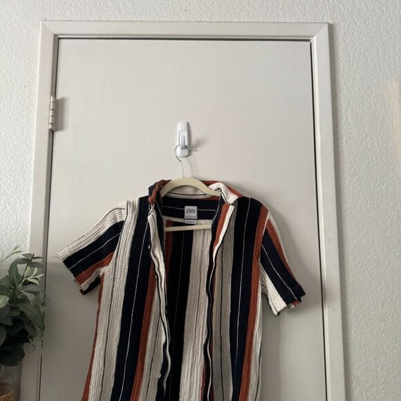 ☀️ ZARA Moroccan Stripe Button Front Top Knit Medium Boho Chic Cute Neutral - Picture 2 of 3